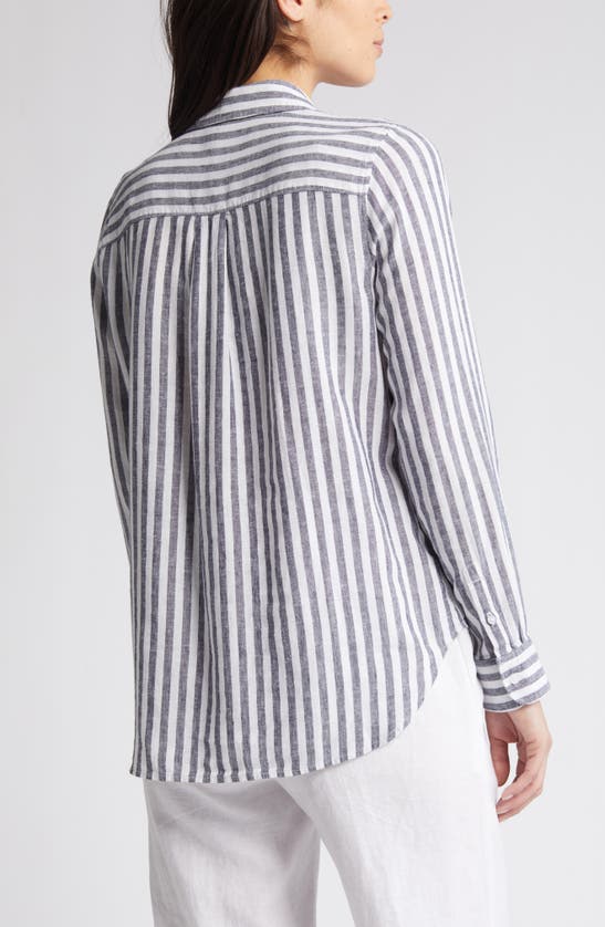Shop Caslon (r) Linen Blend Button-up Shirt In Navy Blazer Katie Stripe