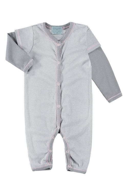 PAIGELAUREN Classic Supersoft Stripe Cotton Blend Romper in Gray at Nordstrom