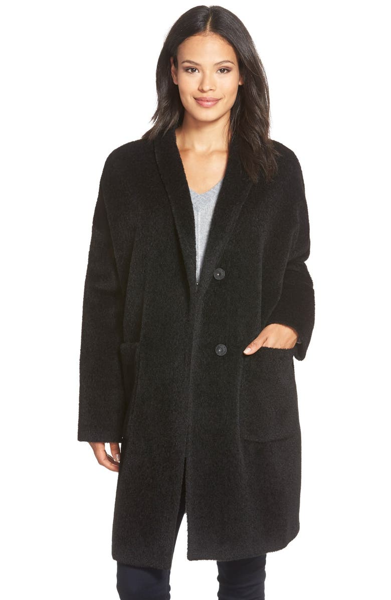 Eileen Fisher Kimono Sleeve Knee Length Wool Blend Coat (Regular ...