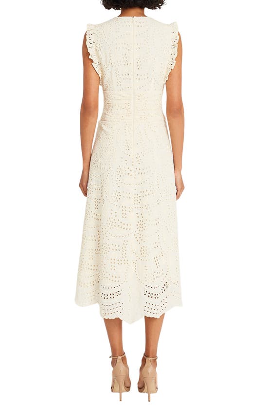Shop Maggy London Sleeveless Embroidered Eyelet Midi Dress In Ivory
