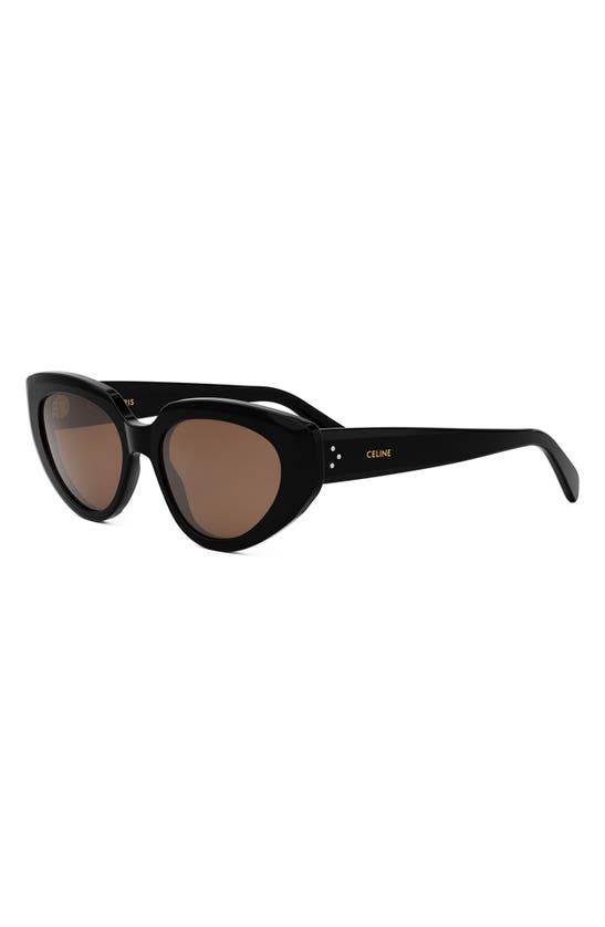 Celine Bold 3 Dots 53mm Cat Eye Sunglasses In Shiny Black / Brown