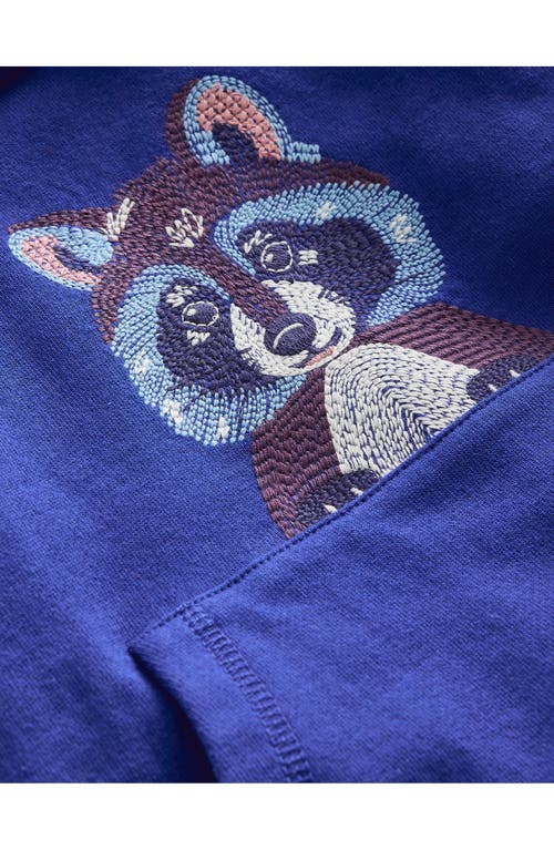 Shop Boden Mini  Kids' Raccoon Embroidered Cotton Graphic Hoodie In Brilliant Blue