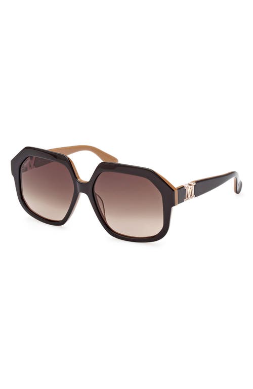 Shop Max Mara 57mm Geometric Sunglasses In Dark Brown/other/grad Brown