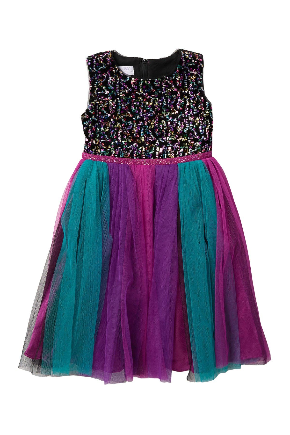 Iris & Ivy | Multi-Colored Bright Sequin Bodice with Mesh ...