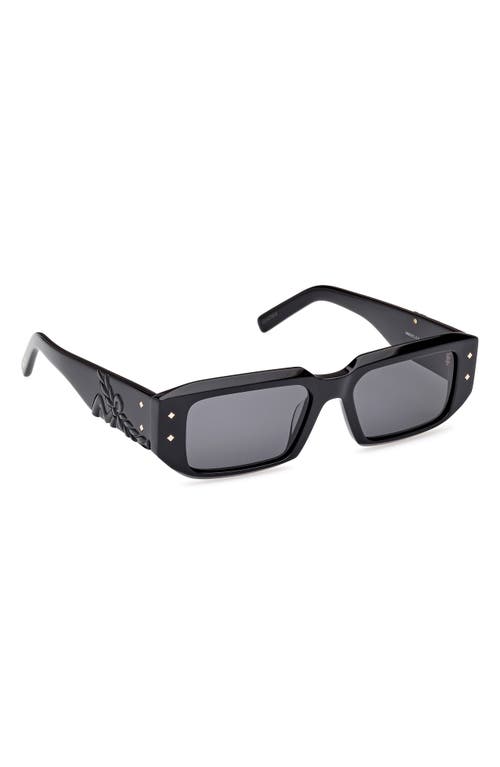 Shop Mcm 53mm Rectangular Sunglasses<br /> In Shiny Black/smoke