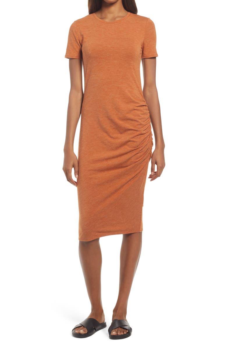 TREASURE & BOND Side Ruched Body-Con Dress, Main, color, RUST LEATHER HEATHER