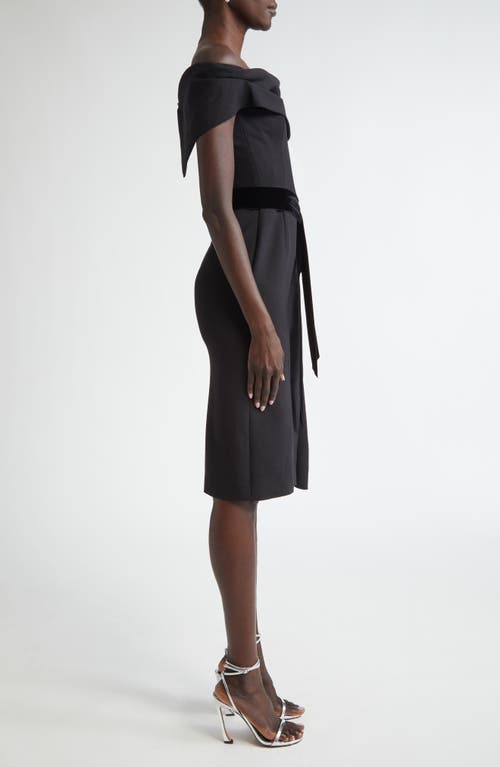 Shop Oscar De La Renta Draped Off The Shoulder Belted Cocktail Dress In Black