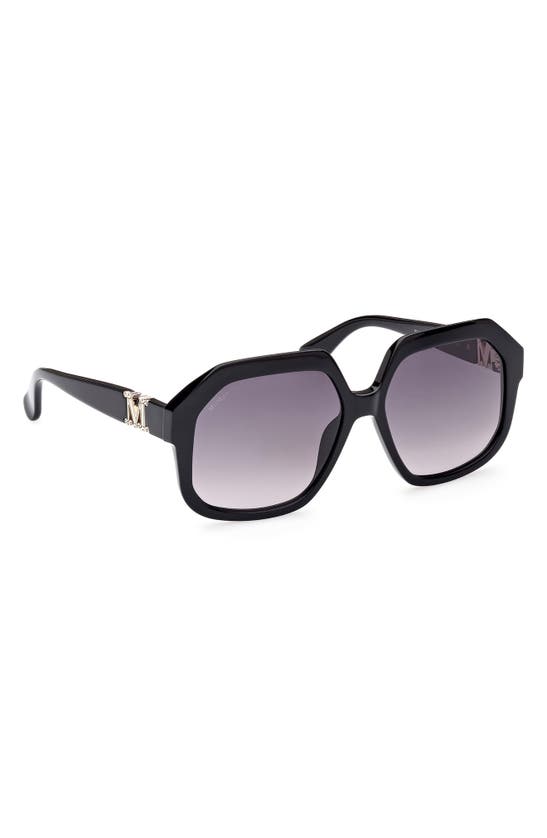 Shop Max Mara 57mm Geometric Sunglasses In Shiny Black / Gradient Smoke