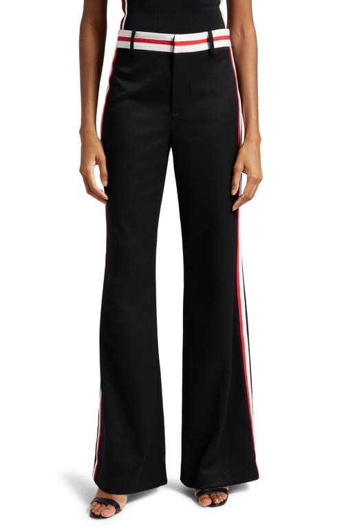 Alice + Olivia Oliver Side Stripe High Waist Flare Trousers in Black/Perfect Ruby