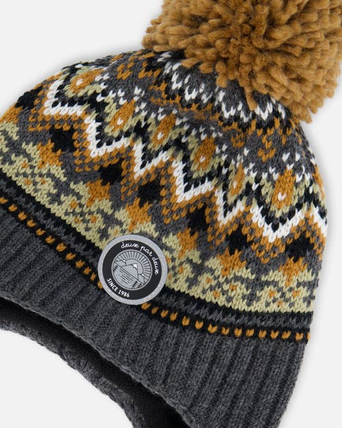 Shop Deux Par Deux Baby Boy's Peruvian Knit Hat Grey And Brown Jacquard