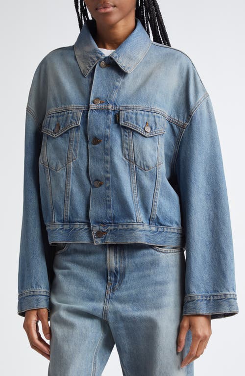 Shop Haikure Spencer Crop Denim Jacket In Oil Blue