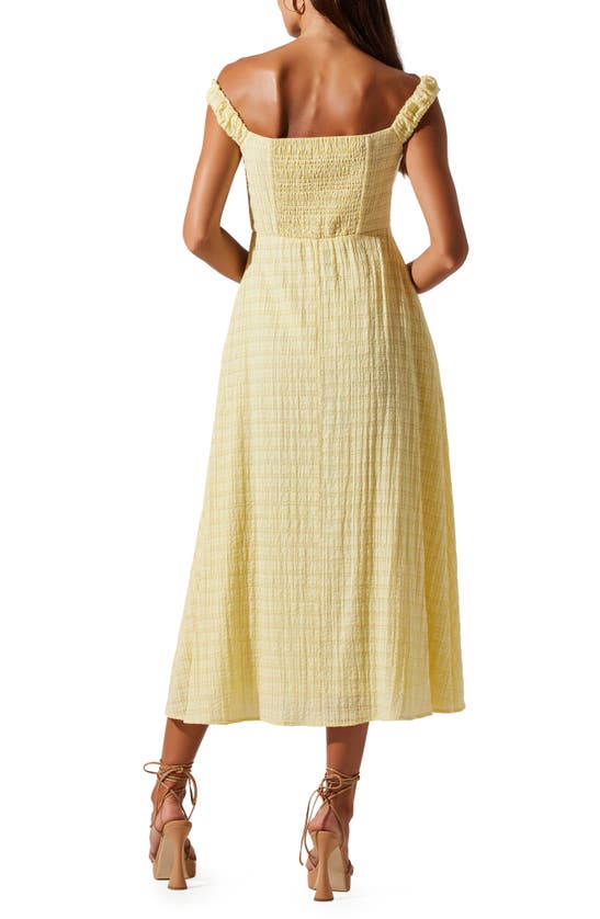 Shop Astr Harlyn Off The Shoulder Textured Midi Dress In Yellow