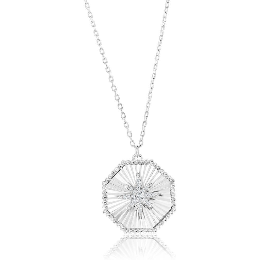 Simona Octagon Cubic Zirconia Star Pendant Necklace In Silver