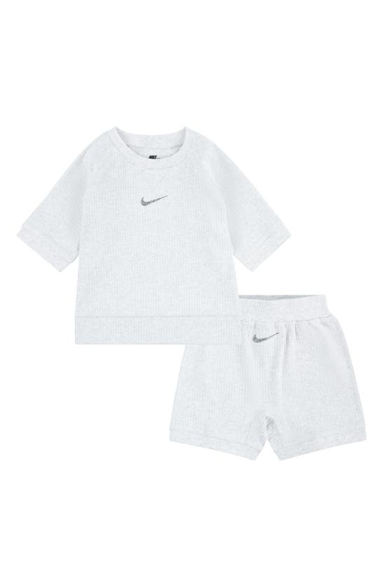 Shop Nike Ready Set Rib T-shirt & Shorts Set In Birch Heather