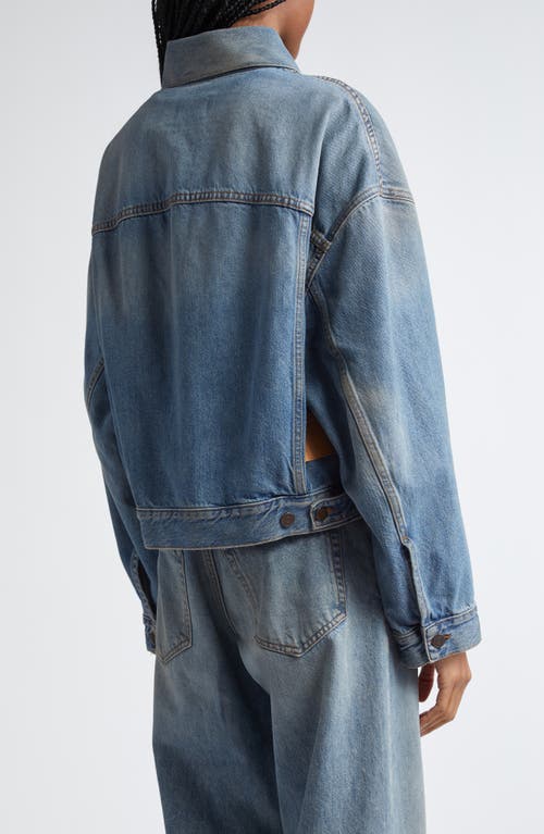 Shop Haikure Spencer Crop Denim Jacket In Oil Blue