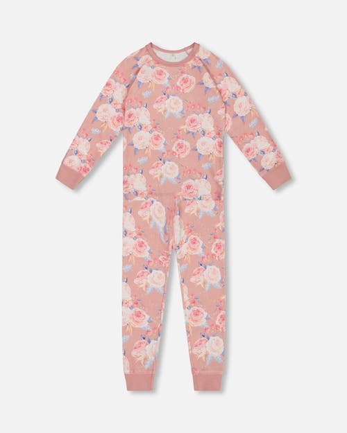 DEUX PAR DEUX DEUX PAR DEUX GIRL'S ORGANIC COTTON TWO PIECE PAJAMA SET OLD PINK PRINTED ROSES 