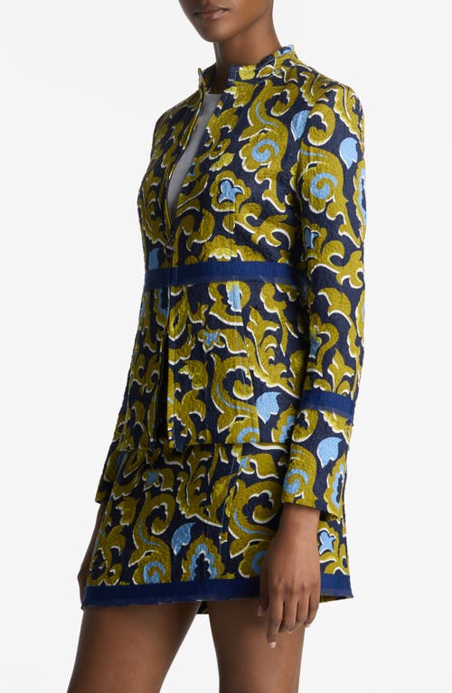 St John Silk Jacquard Paisley Jacket In Royal Blue Multi