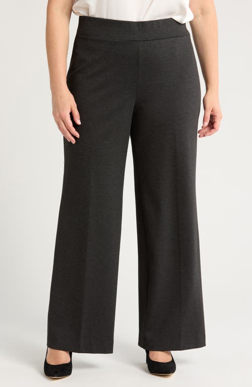 Shop Anne Klein Pull-on Wide Leg Pants In Dark Grey Heather