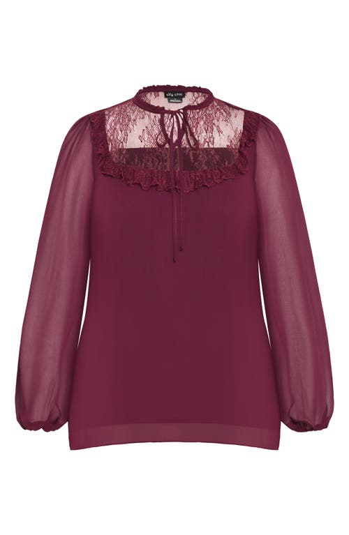 Shop City Chic Greta Lace Trim Top In Plum