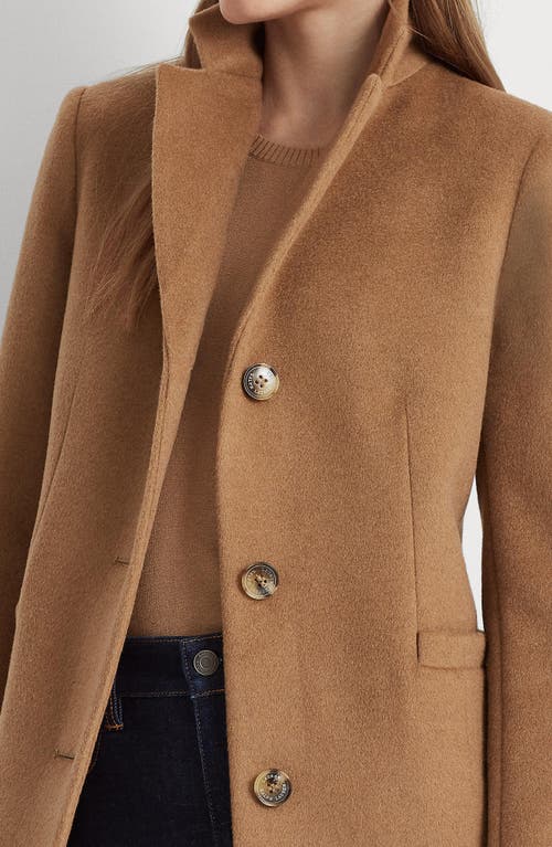 Shop Ralph Lauren Lauren  Plaid Wool Blend Reefer Coat In New Vicuna