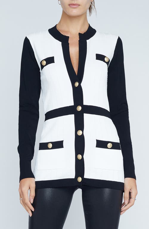 L Agence L'agence Clover Textured Stripe Contrast Cardigan In White/black