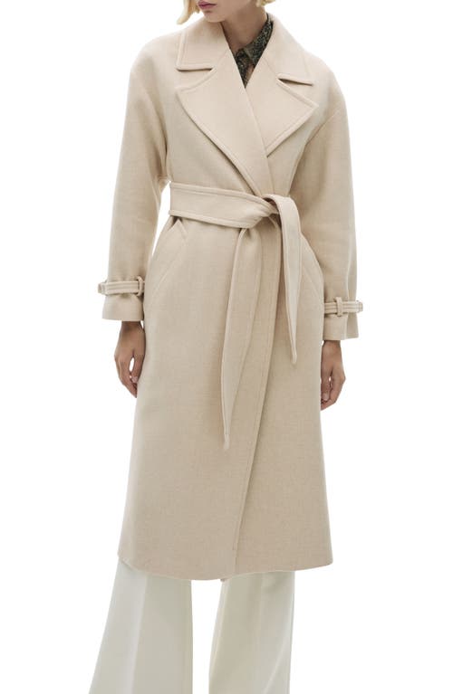 MANGO Tie Belt Wool Blend Coat in Light/Pastel Grey 