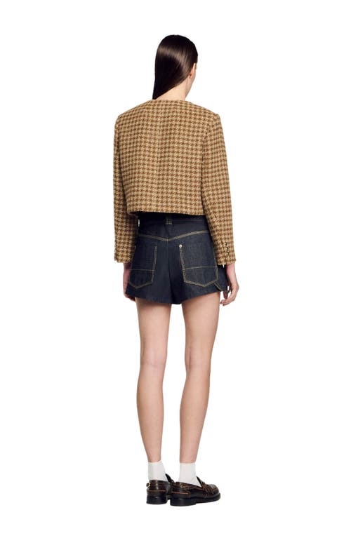 Shop Sandro Short Checked Jacket In Brown