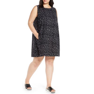 Plus Size Eileen Fisher Dot Print Organic Cotton Shift Dress, Black