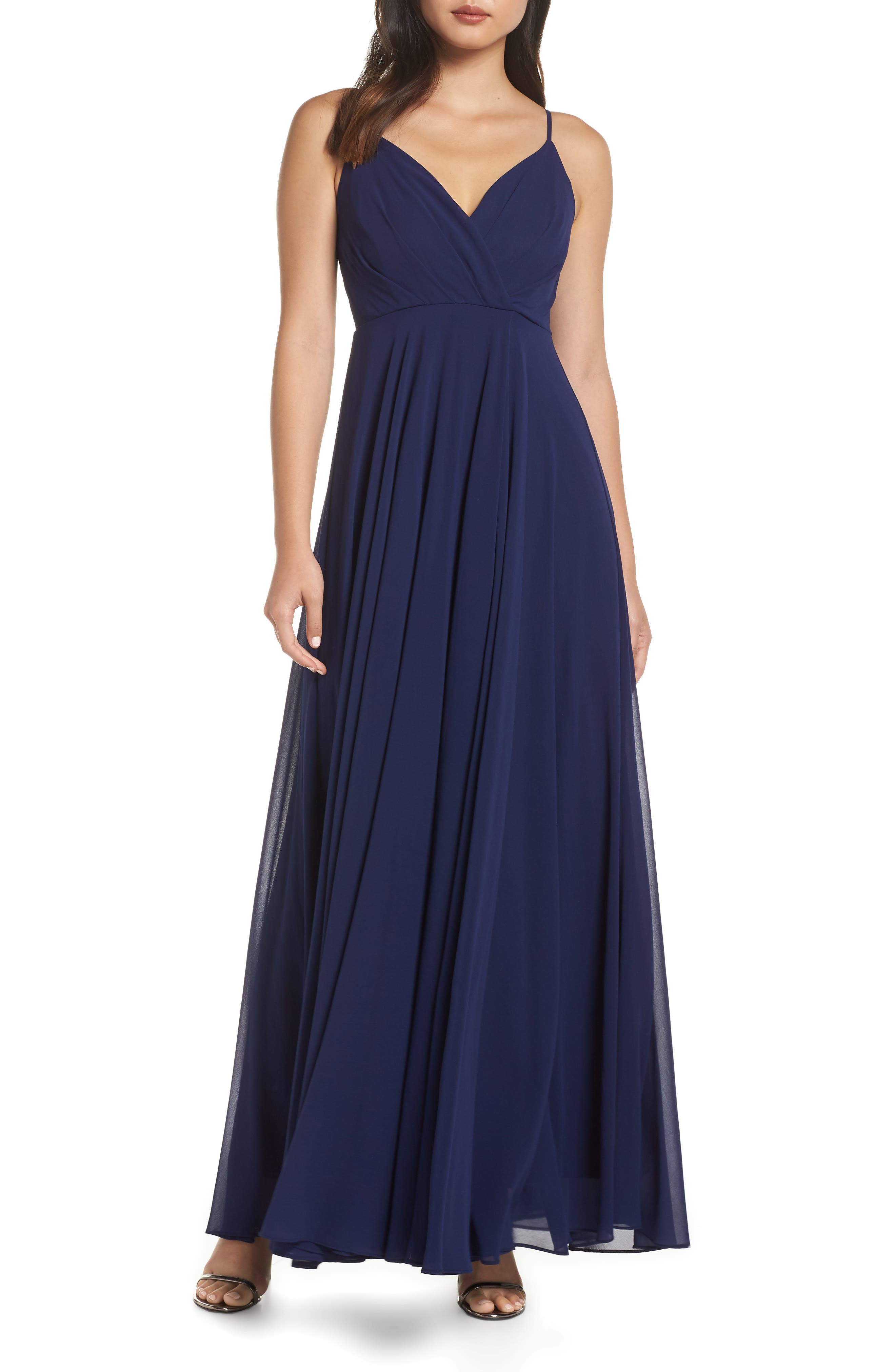 Lulus Surplice Chiffon Gown, Blue