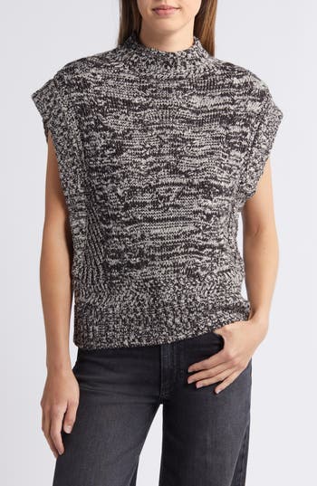 Wit & Wisdom Cable Stitch Mock Neck Sweater Vest In Black/stone Multi