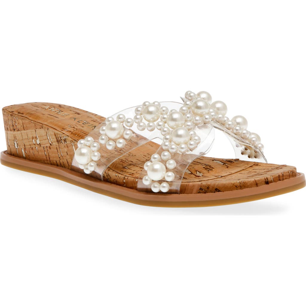 Anne Klein Womens Embellished Manmade Slide In Clear Vinyl/cork