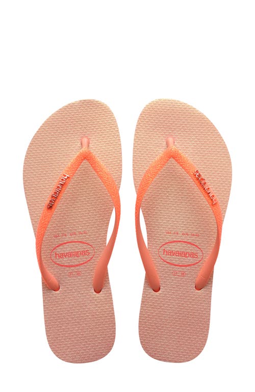 Shop Havaianas Slim Glitter Flip Flop In Peach Rose