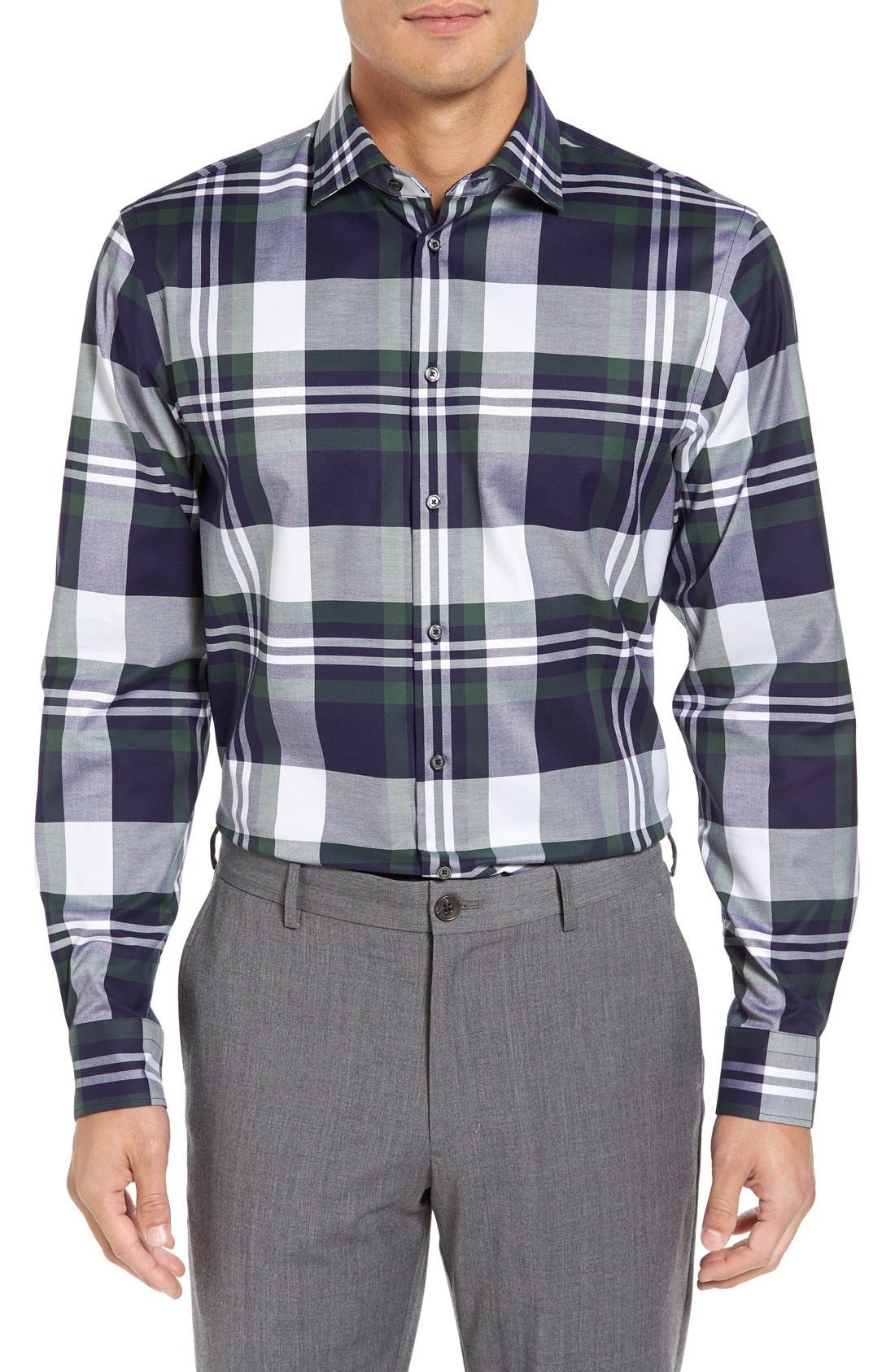 Calibrate Trim Fit NonIron Plaid Stretch Dress Shirt Nordstrom