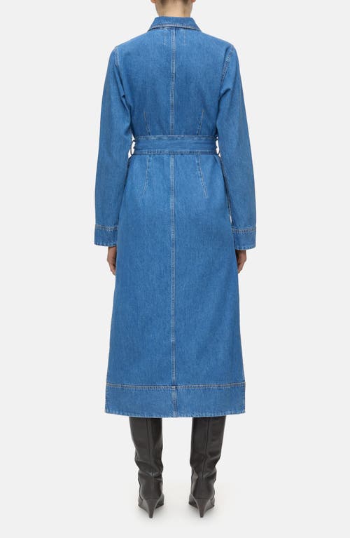 Shop Closed Long Sleeve Denim Midi Shirtdress In Mid Blue