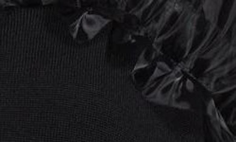 Shop Noir Kei Ninomiya Ruffle Mixed Media Cold Shoulder Cardigan In Black