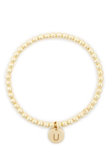 Meshmerise Initial Charm Ball Stretch Bracelet In Yellow-u