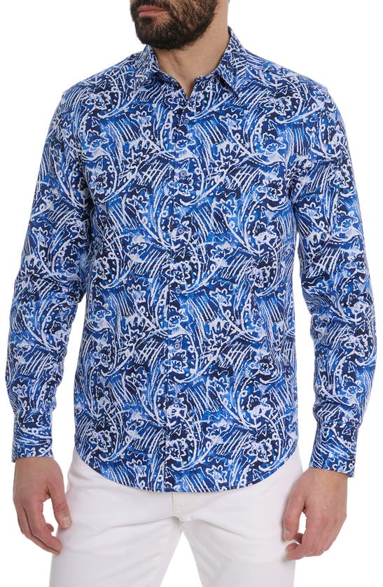 Robert Graham Floral Wave Print Long Sleeve Shirt In Metallic