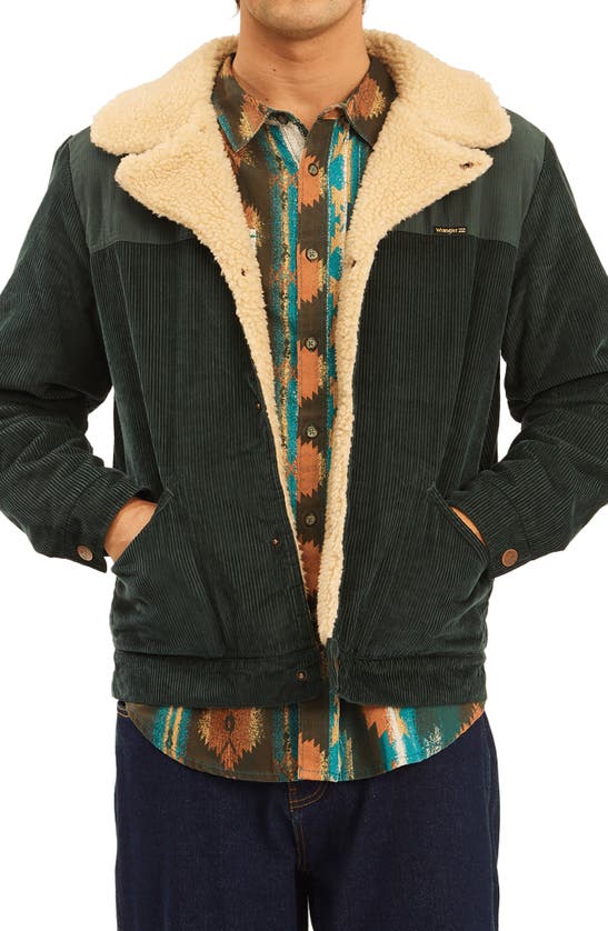 Billabong X Wrangler Range Fleece Lined Corduroy Jacket In Bottle Green