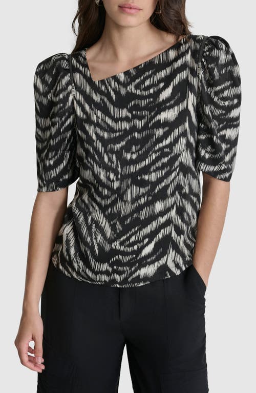 Shop Dkny Print Zip Shoulder Top In Black Tiger