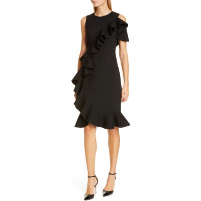 Michael Kors Ruffle Wool Blend Boucle Sheath Dress, Black