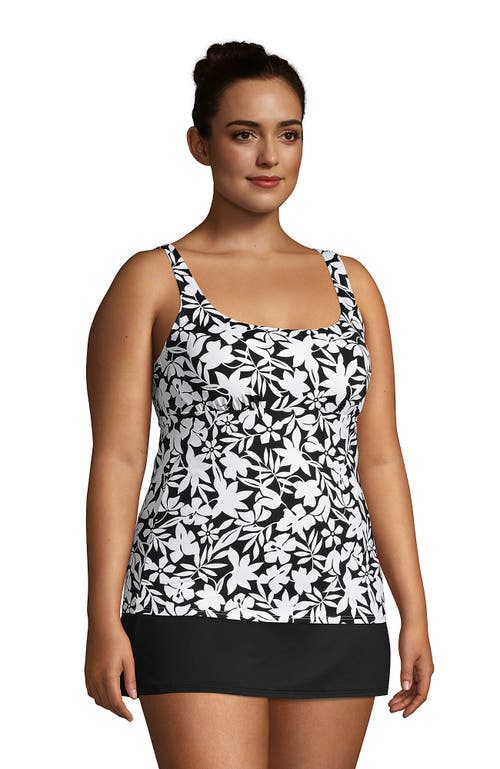 Shop Lands' End Plus Size Mastectomy Chlorine Resistant Square Neck Tankini Swimsuit Top In Black Havana Floral