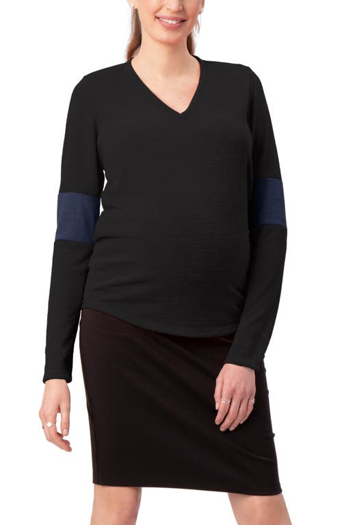 Stowaway Collection Contrast Elbow Maternity Sweater Black at Nordstrom,
