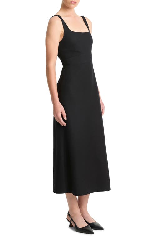 Shop Vince Square Neck Crossover Detail Virgin Wool Blend Dress In Black