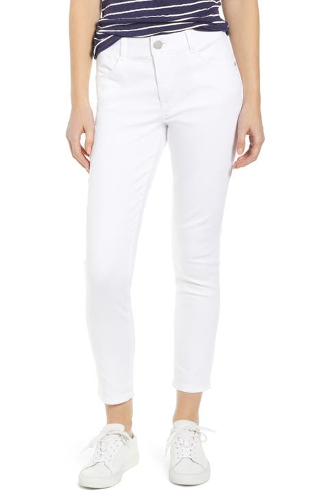 LUXE DENIM SLIMS Notch Capri Jeans White L : : Clothing, Shoes &  Accessories