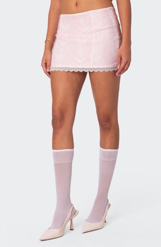 Shop Edikted Silvie Lace Trim Miniskirt In Pink