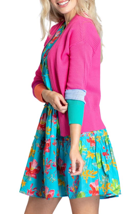 Shop Apny Open Stitch Colorblock Cardigan In Raspberry