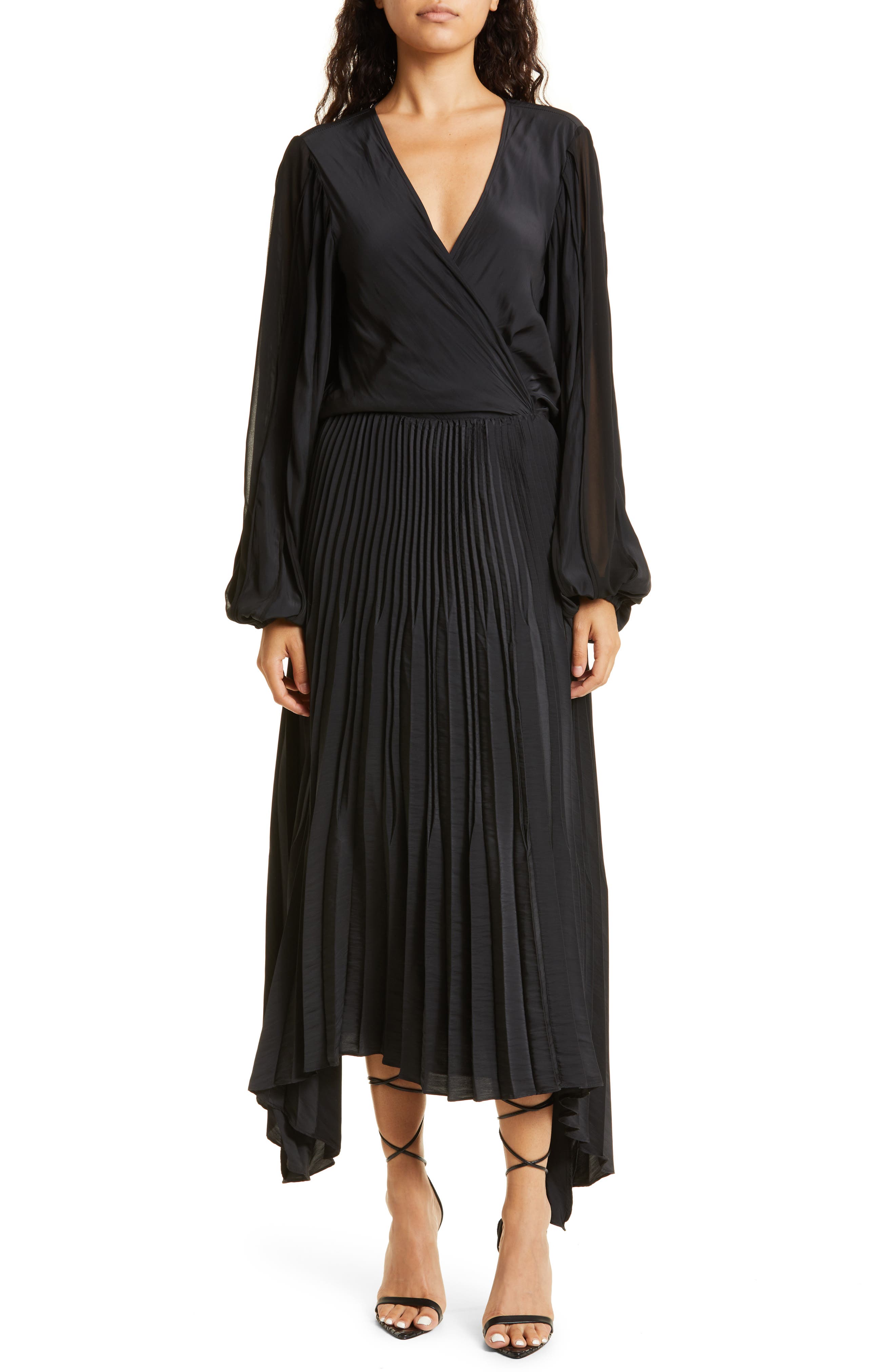 Ramy Brook Sadie Pleated Long Sleeve Handkerchief Hem Maxi Dress | Nordstrom
