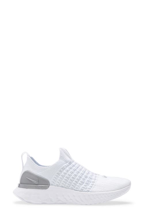 Nike React Phantom Run Flyknit 2 Running Shoe In True White/silver/white