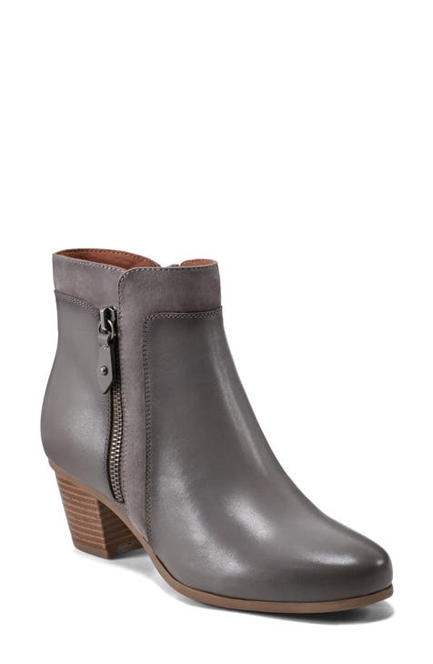 Grey leather bootie best sale