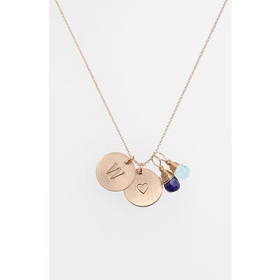 Nashelle Blue Quartz Initial & Heart 14K-Gold Fill Disc Necklace